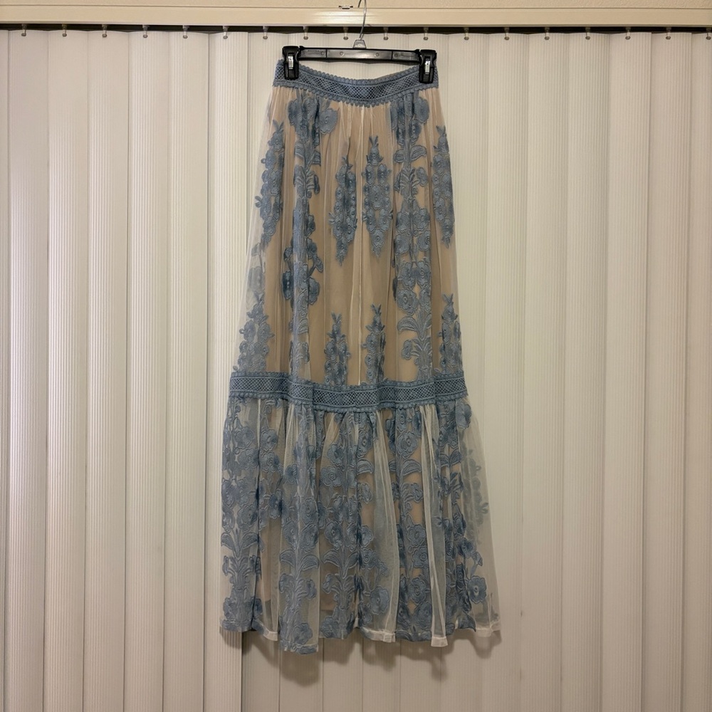 Altar’d State Cream and Blue Lace Maxi Skirt
